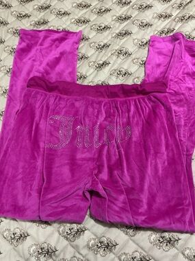 Juicy Couture Hot Pink Velour Track Pants with Rhinestone Logo